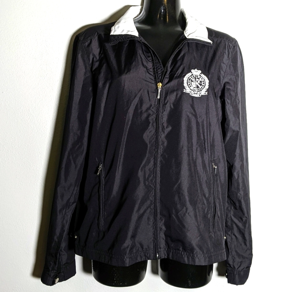 Lauren Ralph Lauren Active Logo Emblem Jacket Zip Up Size Small Black